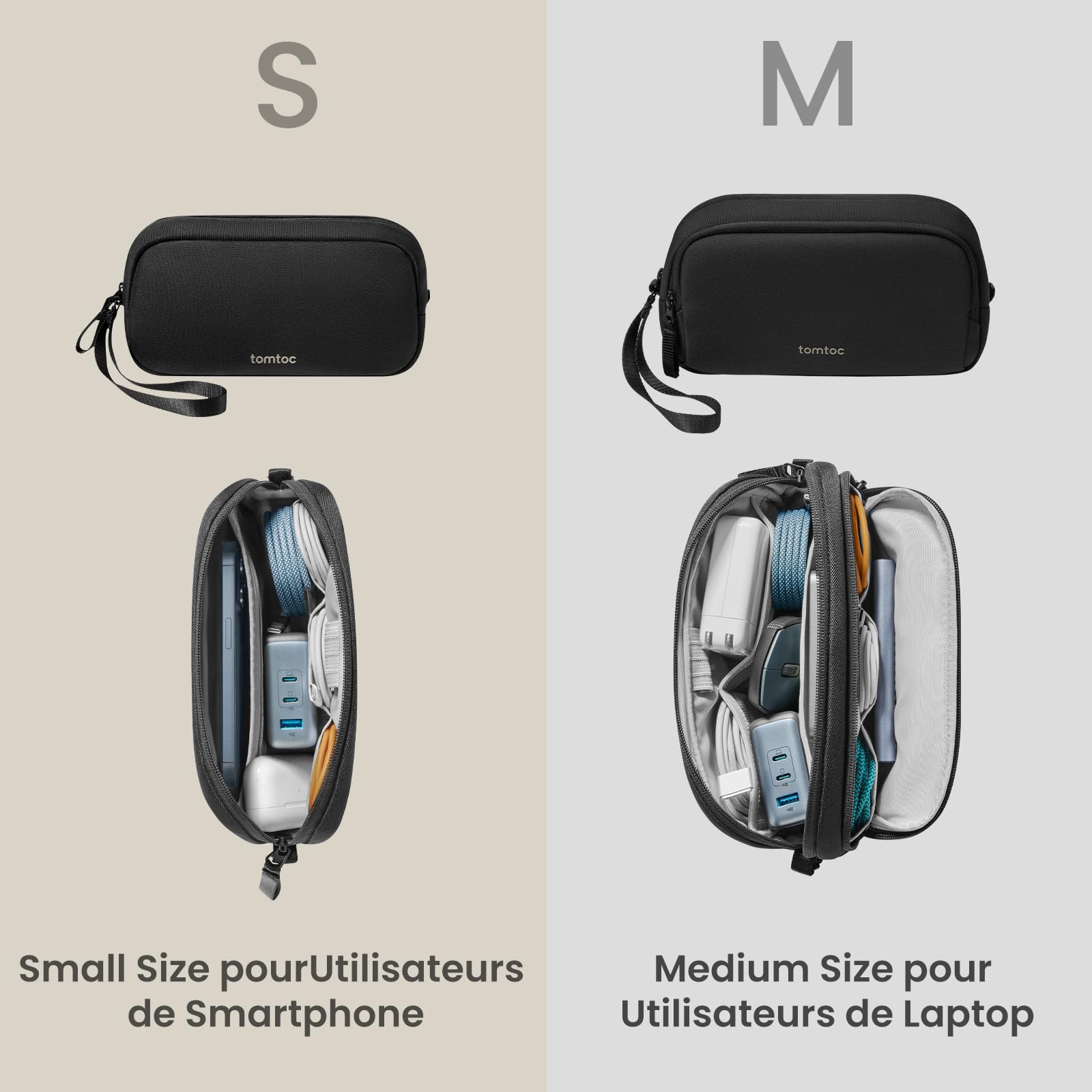 Tomtoc Sac de Rangement Câble, Organisateur de Câbles Portable Tech Pouch pour Accessoires Techniques et Voyage