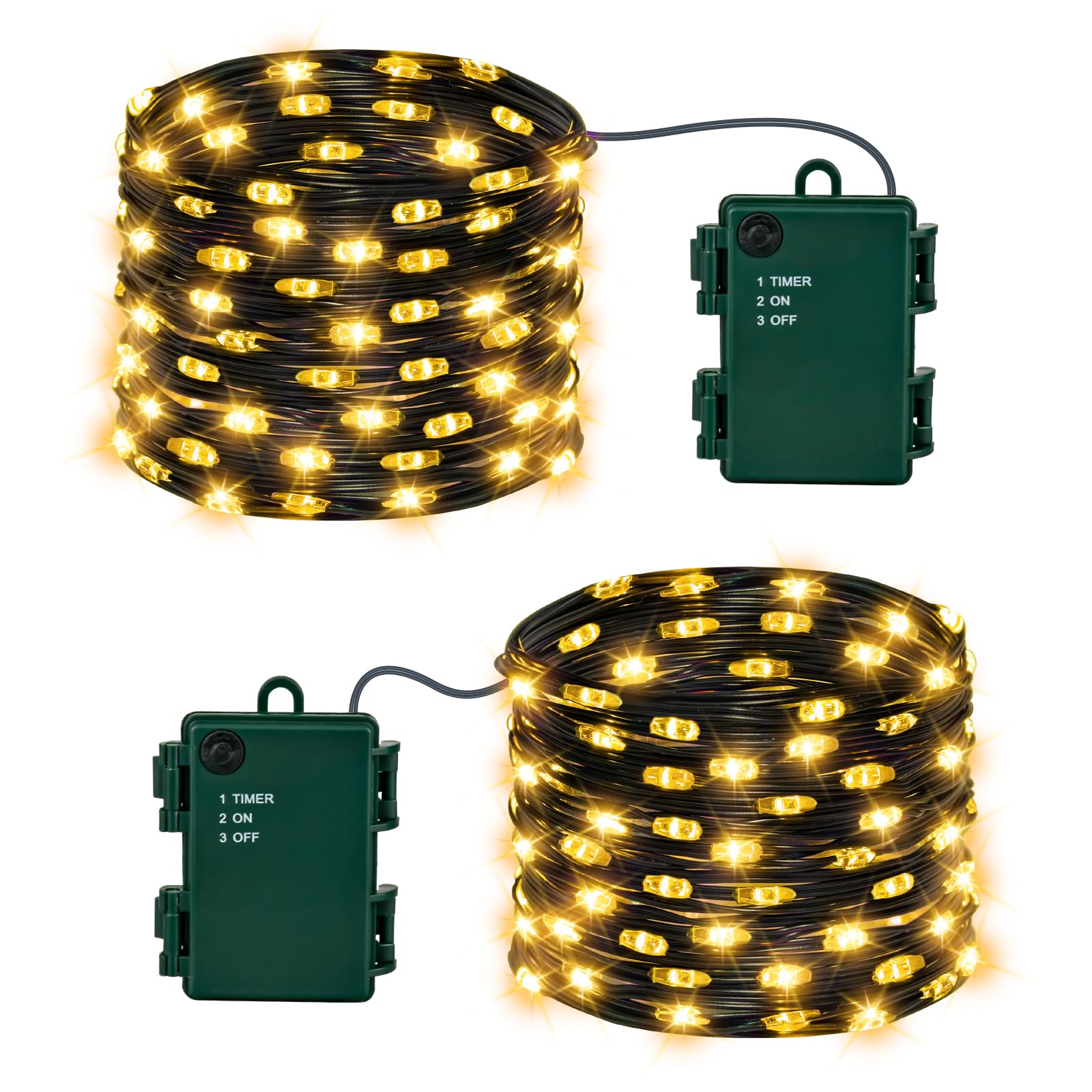 Isisyu 2 Stück Lichterkette Batterie, 5M 50 LED Warmweiß Micro Lichterkette Batteriebetrieben mit Timer, IP65 Wasserdicht Weihnachtsbeleuchtung für Außen und Innen, Hochzeit, Baum, Zimmer, Garten