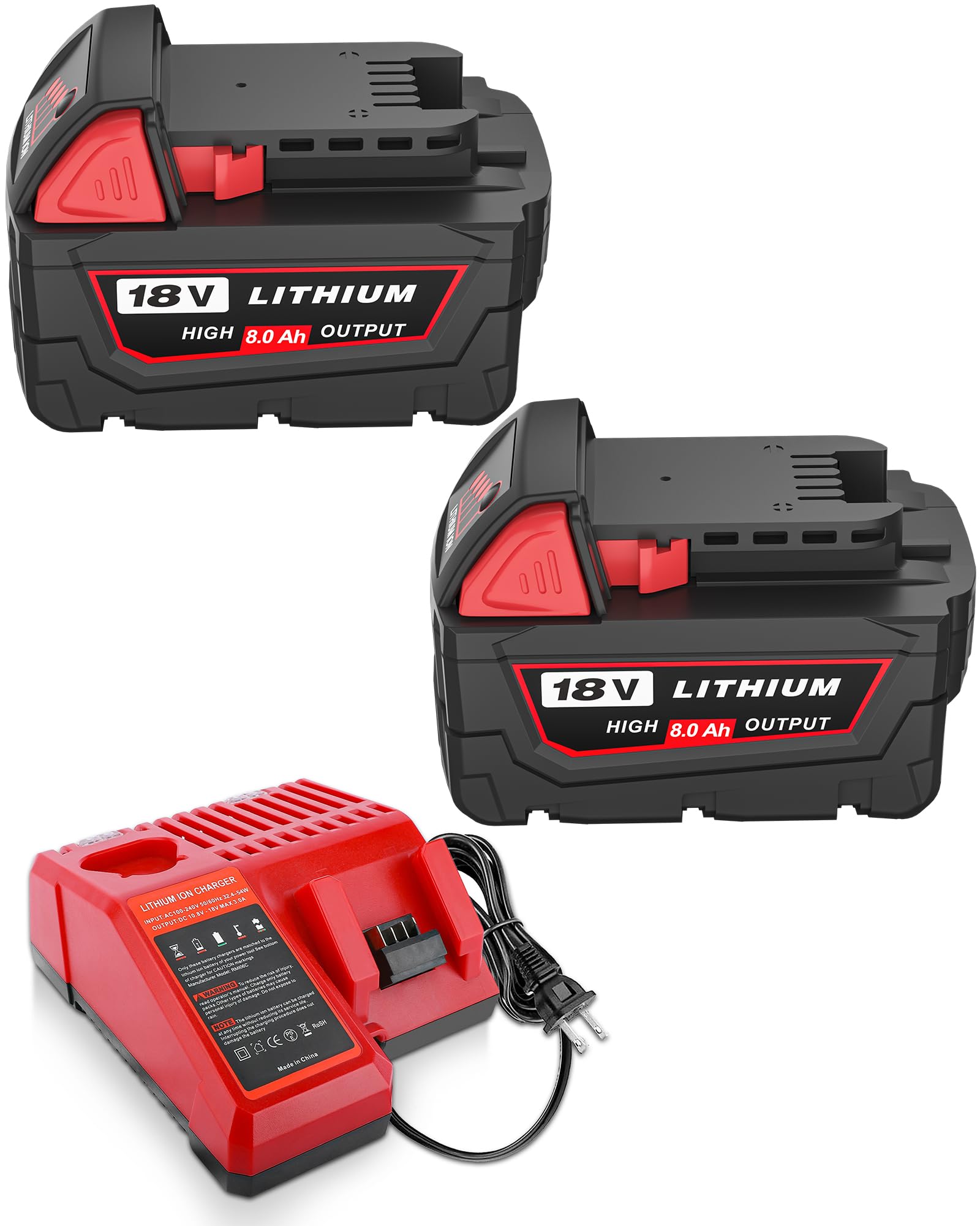 2Pack 8.0Ah M-18 Battery Replacement for Milwaukee 18V Battery and Charger | Compatible w…