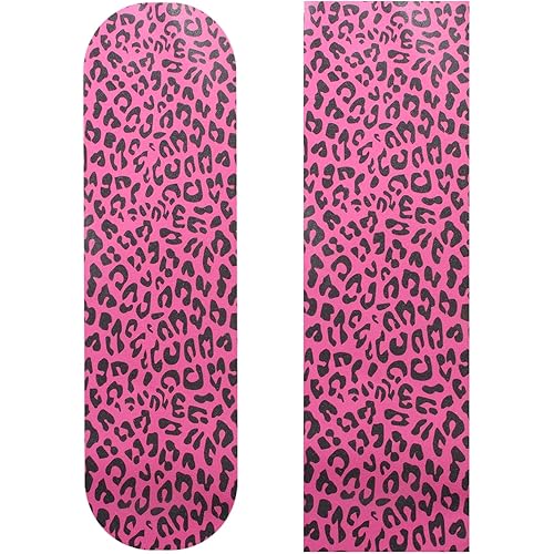 ZUEXT 9" x 33" Skateboard Grip Tape, 2Pack Waterproof Bubble Free Pink Leopard Grip Tape Longboard,Non Slip Scooter Griptape for Rollerboard Stairs Pedal Wheelchair Step (23x84cm)