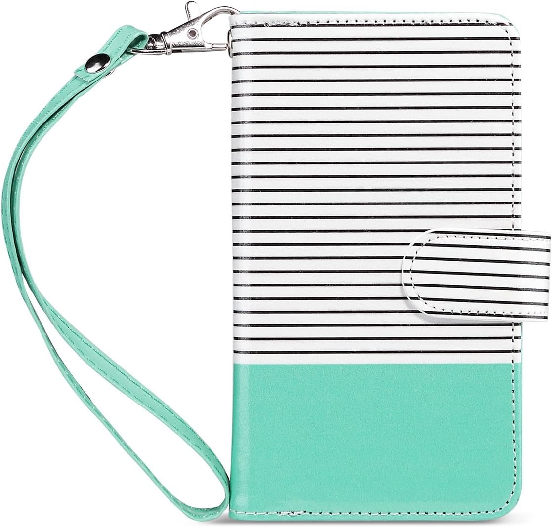 ULAK iPhone 8 case with Card Holder, PU Leather iPhone 7/iPhone 8 Wallet Case with Credit Card Slot Magnetic Closure Flip Wallet Case Cover for Apple iPhone 7/8 4.7 inch- Minimal Mint Stripes