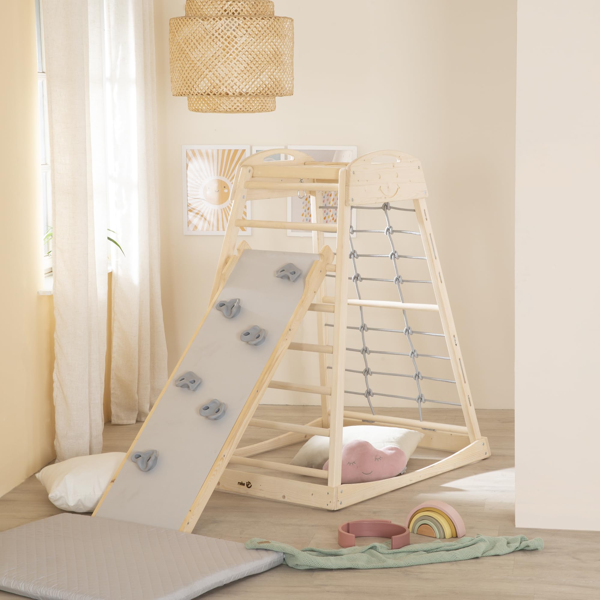 roba Tavola Scivolo in Legno – Accessorio per Triangolo da Arrampicata e Torre Gioco – Utilizzabile su Entrambi i Lati come Scivolo e Elemento da Arrampicata – Da Appendere alla Struttura – Da 24 Mesi