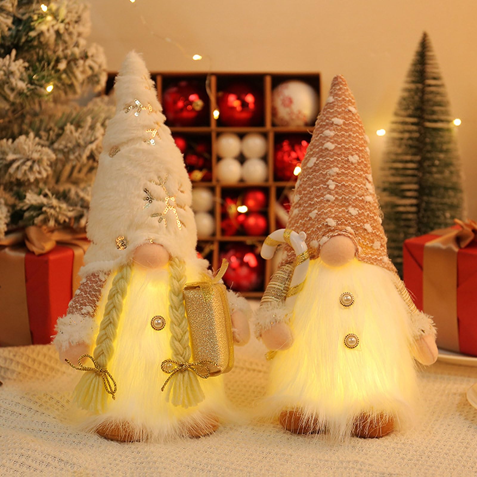 BBLTIFF Decoracion Navidad, Gnomo Navidad Juego de 2, Muñecos de Navidad con Muletas y Regalos, Muñeco Sin Rostro, Figuras Navidad, para Decoración Navideña y Regalos, Decoración de Mesa