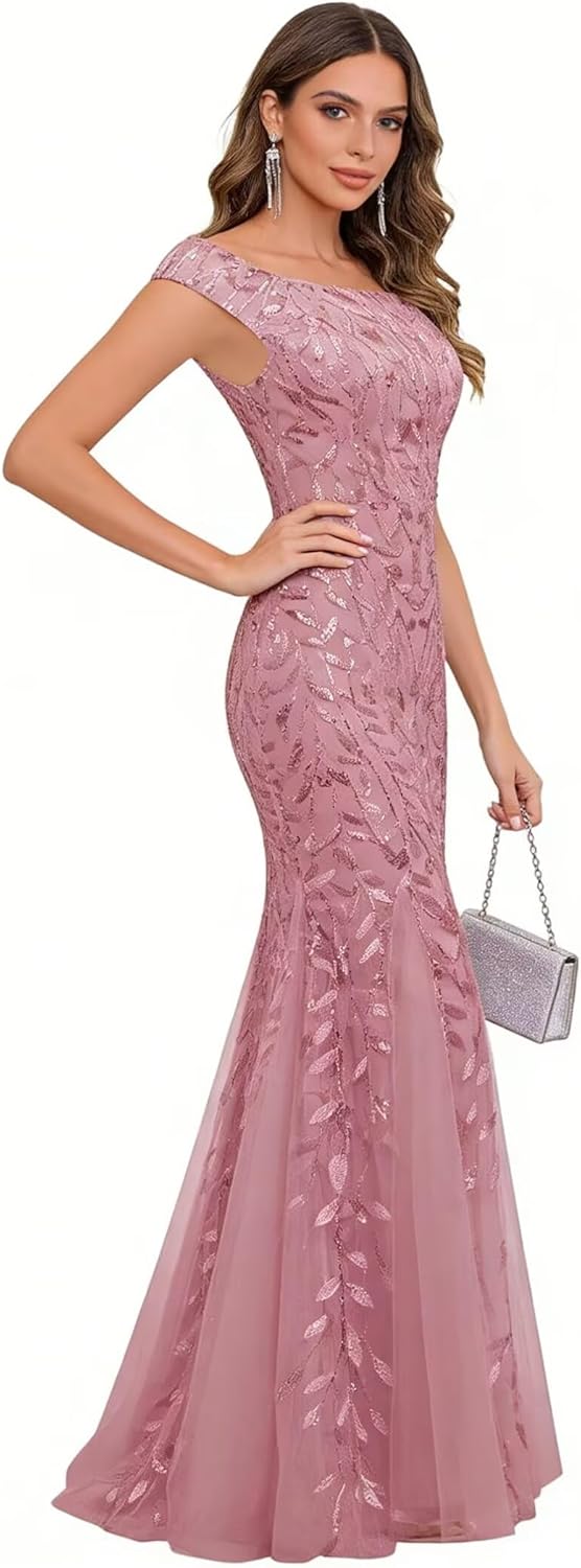 Mermaid Mother of Bride Dresses Sequin Lace Formal Evening Cocktail Party Gown Off The Shoulder Wedding Guest Dress - Image 3