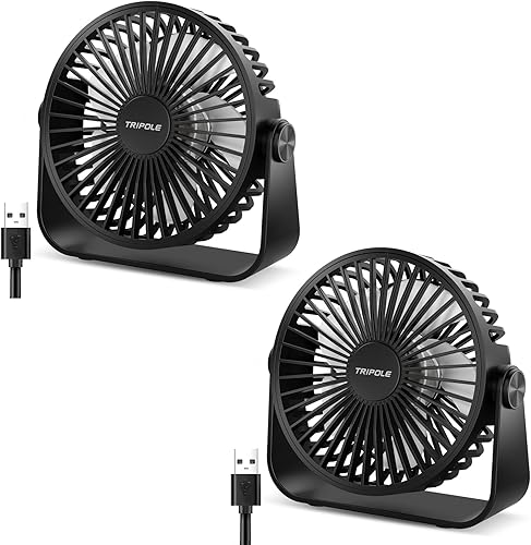 Vista 7 de TriPole Ventilador de escritorio USB portátil, potente ventilador de escritorio personal de 3 velocidades con rotación de cabeza de 360°