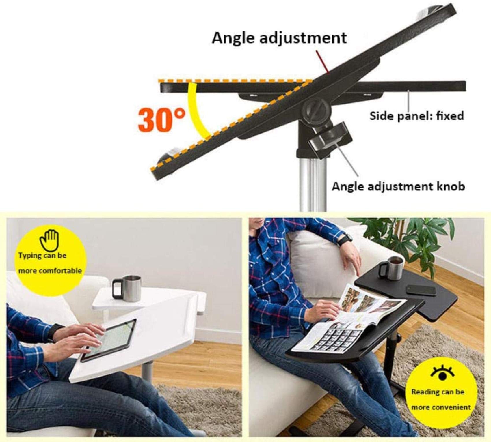 Scrivania portatile con altezza regolabile e ruote bloccabili, tavolo pieghevole per computer portatile per comodino, divano, casa, ufficio, resistente, ergonomico, portatile salvaspazio