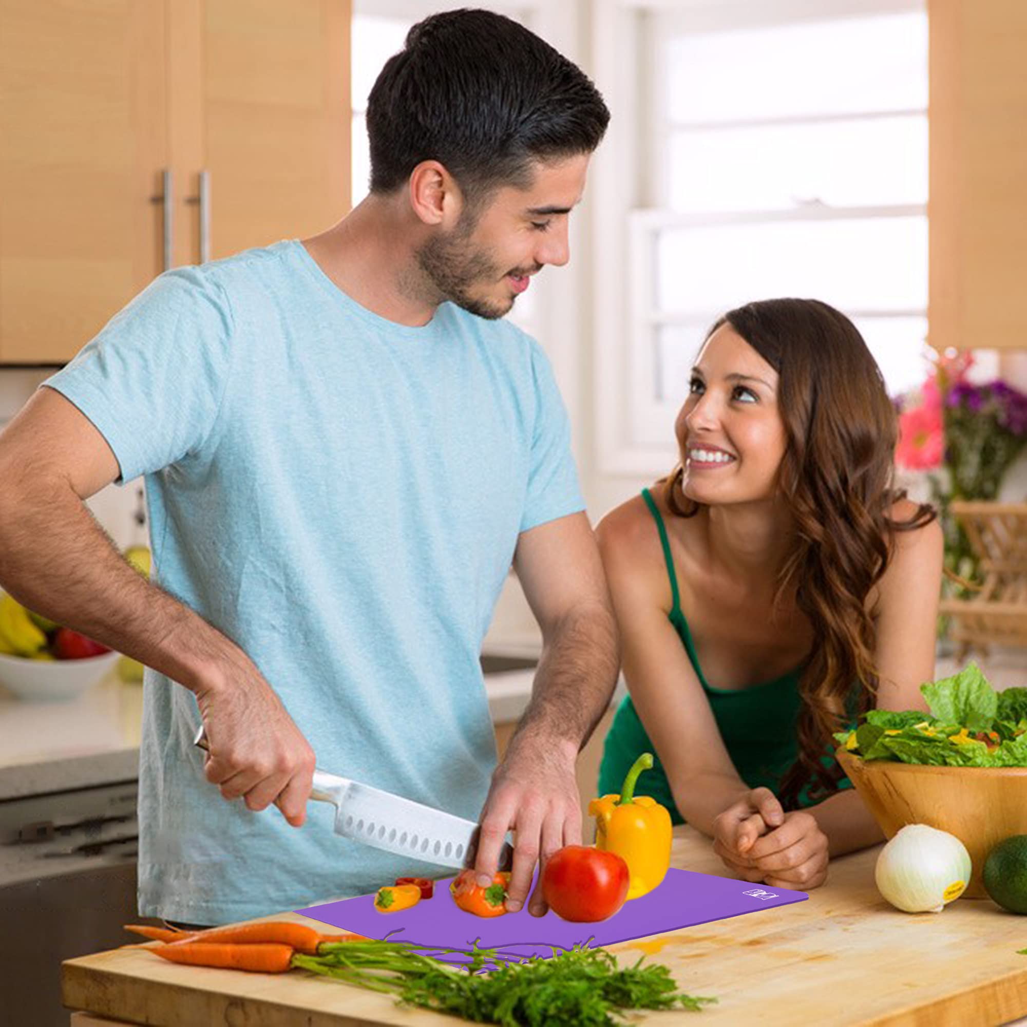 ZVP Juego de 3 tablas de cortar de plástico flexible para cocina, tablas de cortar con icono de alimentos, alfombrillas de corte antideslizantes para carne, sin BPA, aptas para lavavajillas