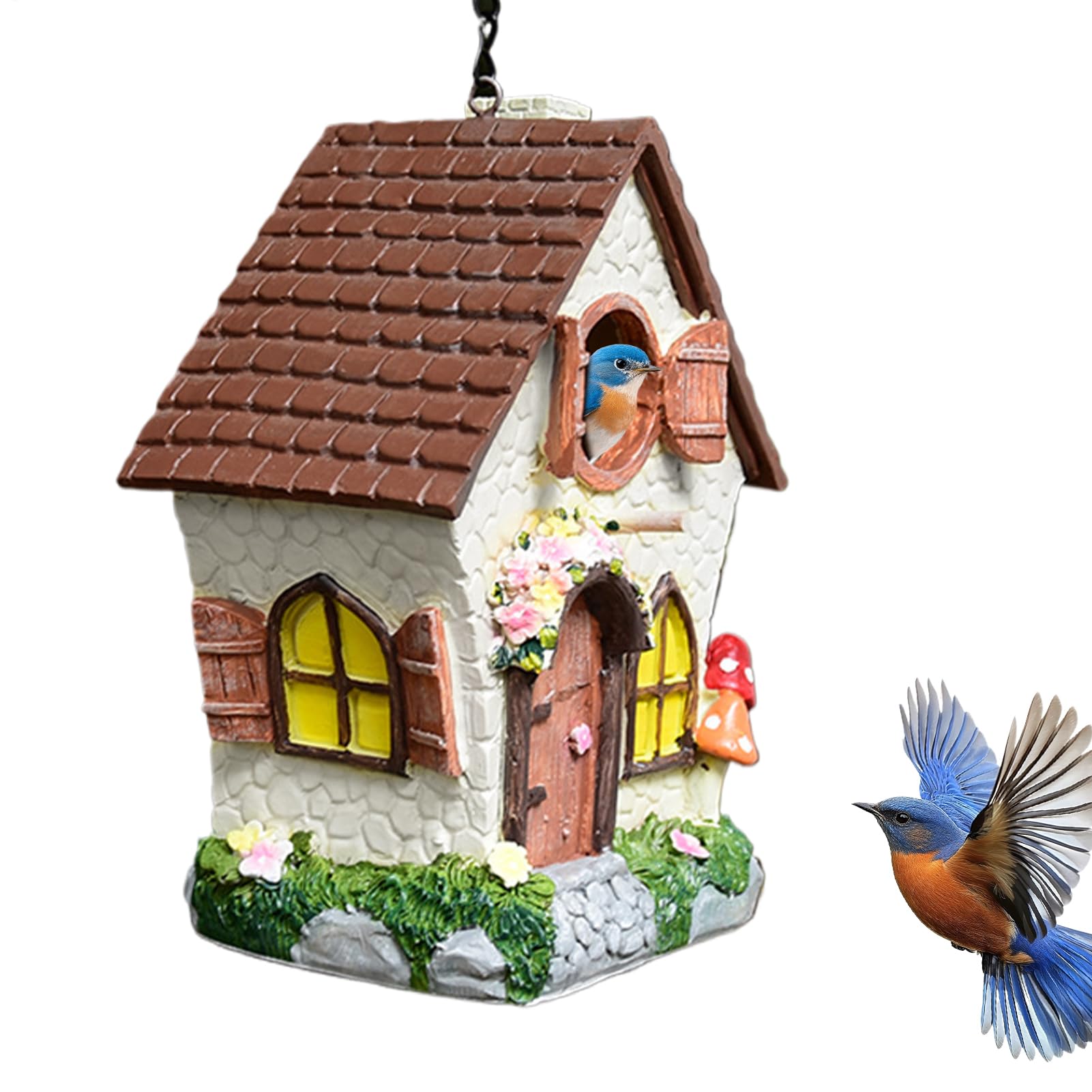 Casa para Pájaros de Resina 21 cm, A Prueba de Viento y Decorativo