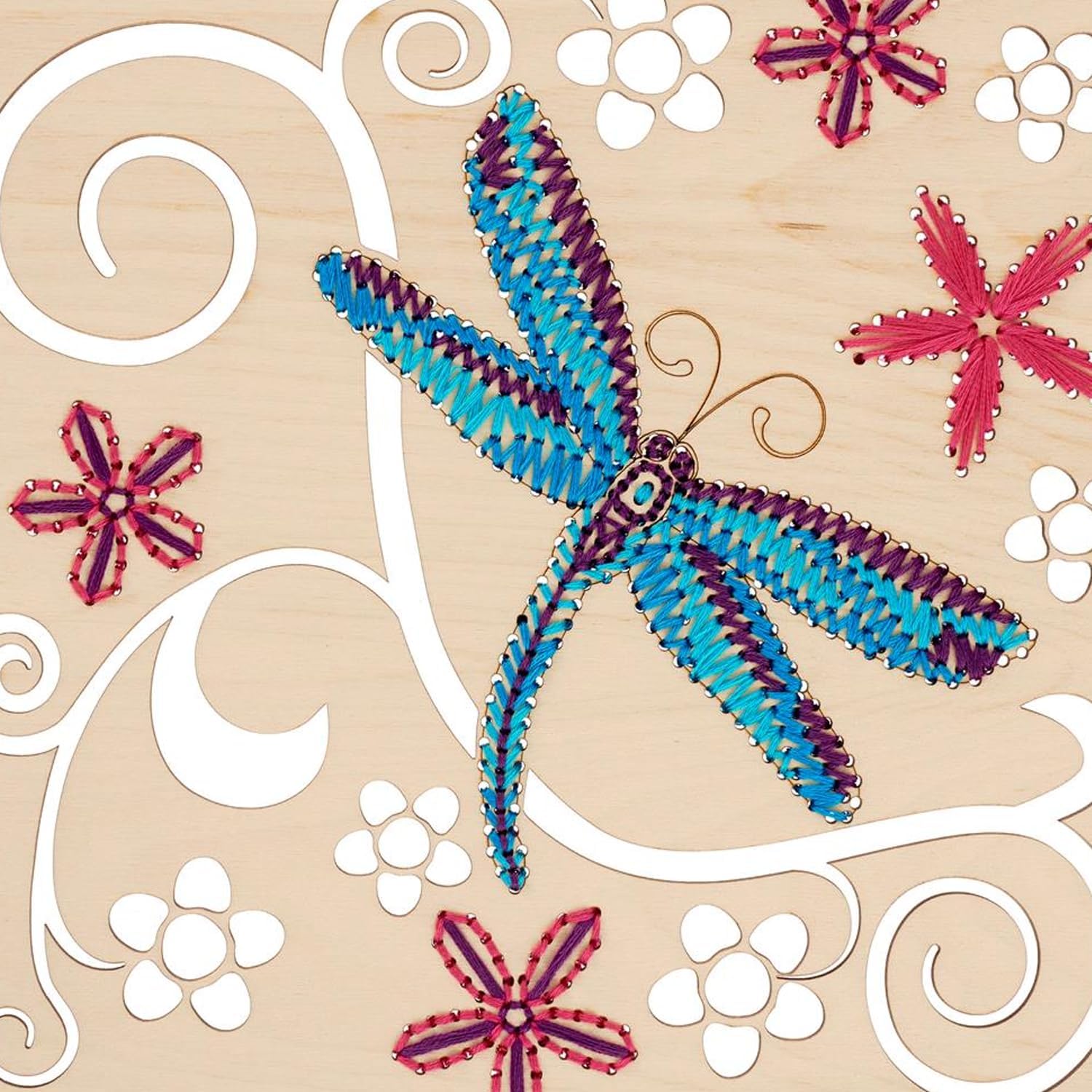 LEISURE ARTS Wood Stitched String Art Kit with Dragonfly Panel - Adult Or Kids Craft - Craft Kits for Teens String Art Kit for Adults 3D 3D Kids 9.75"
