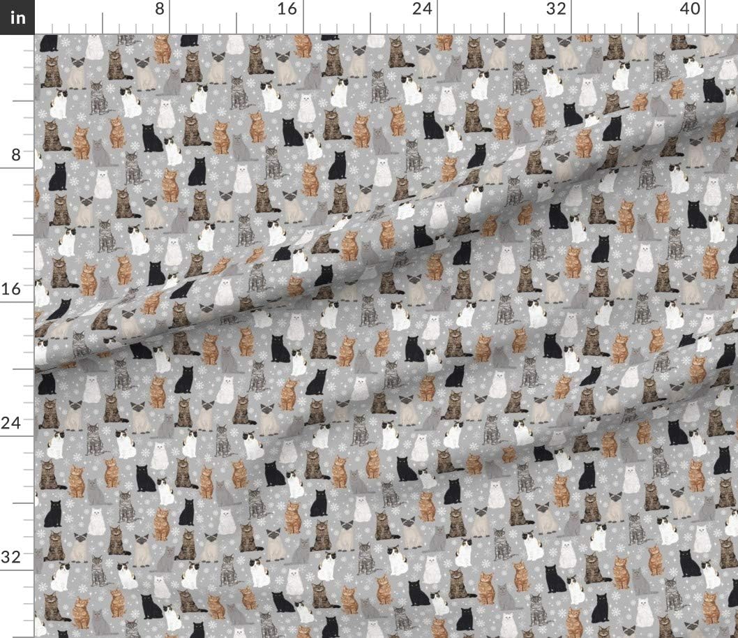 Spoonflower Fabric - Christmas Winter Cat Lady Snowflakes Holiday Theme Snow Cats Kitten Printed on Petal Signature Cotton Fabric by The Yard - Sewing Quilting Apparel Crafts Decor