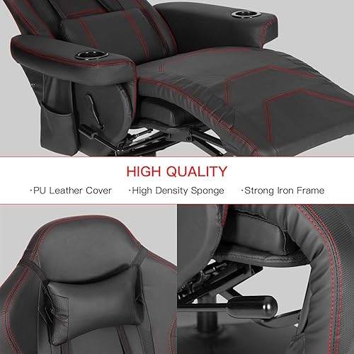 Miniatura 6 de Modern-Depo Silla reclinable para videojuegos, silla reclinable ergonómica de respaldo alto con portavasos, reposacabezas, soporte lumbar, respaldo