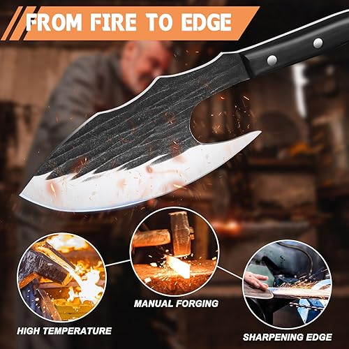 Miniatura 27 de TIJERAS Cuchillo de carnicero para cortar carne, cuchillo de carnicero de alto carbono con mango de madera, cuchillo japonés japonés forjado a mano