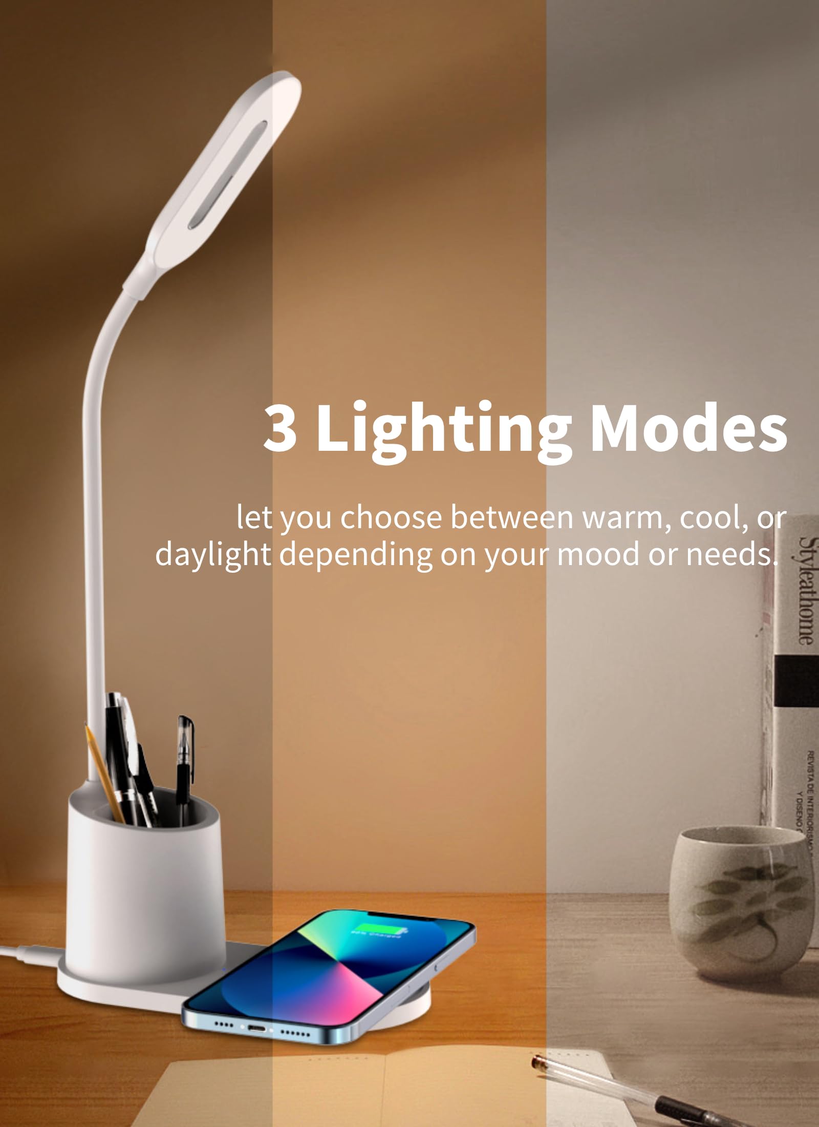 LED Desk Lamp with Touch Control, Work from Home Essential, Efficient 15W-5W Wireless Charger - Image 4
