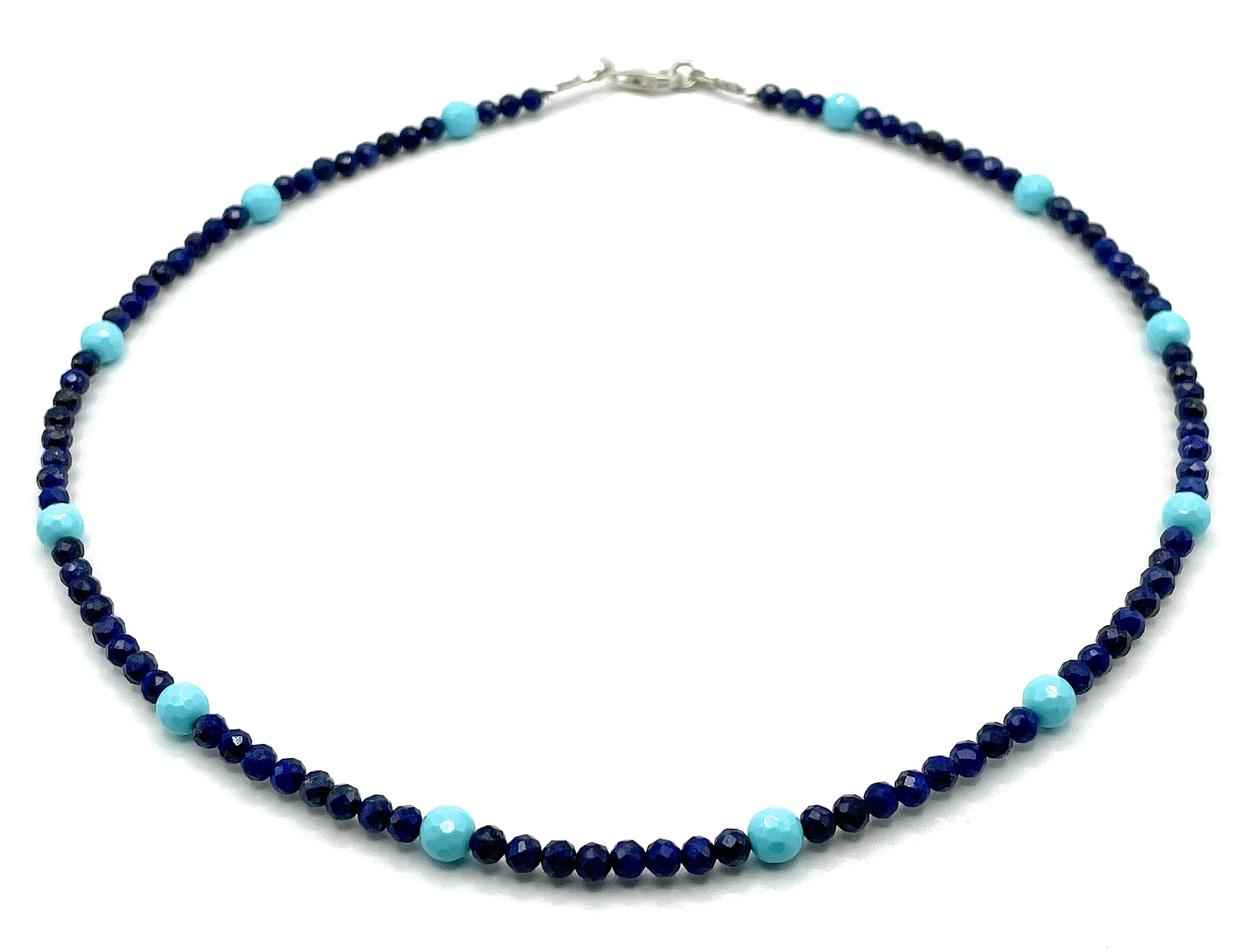 Collana Lapislazzuli Blu e Turchesi, Argento 925, Girocollo con Pietre Piccole, Gioielli Minimalisti, Bijoux Semplici, Pietra di Settembre
