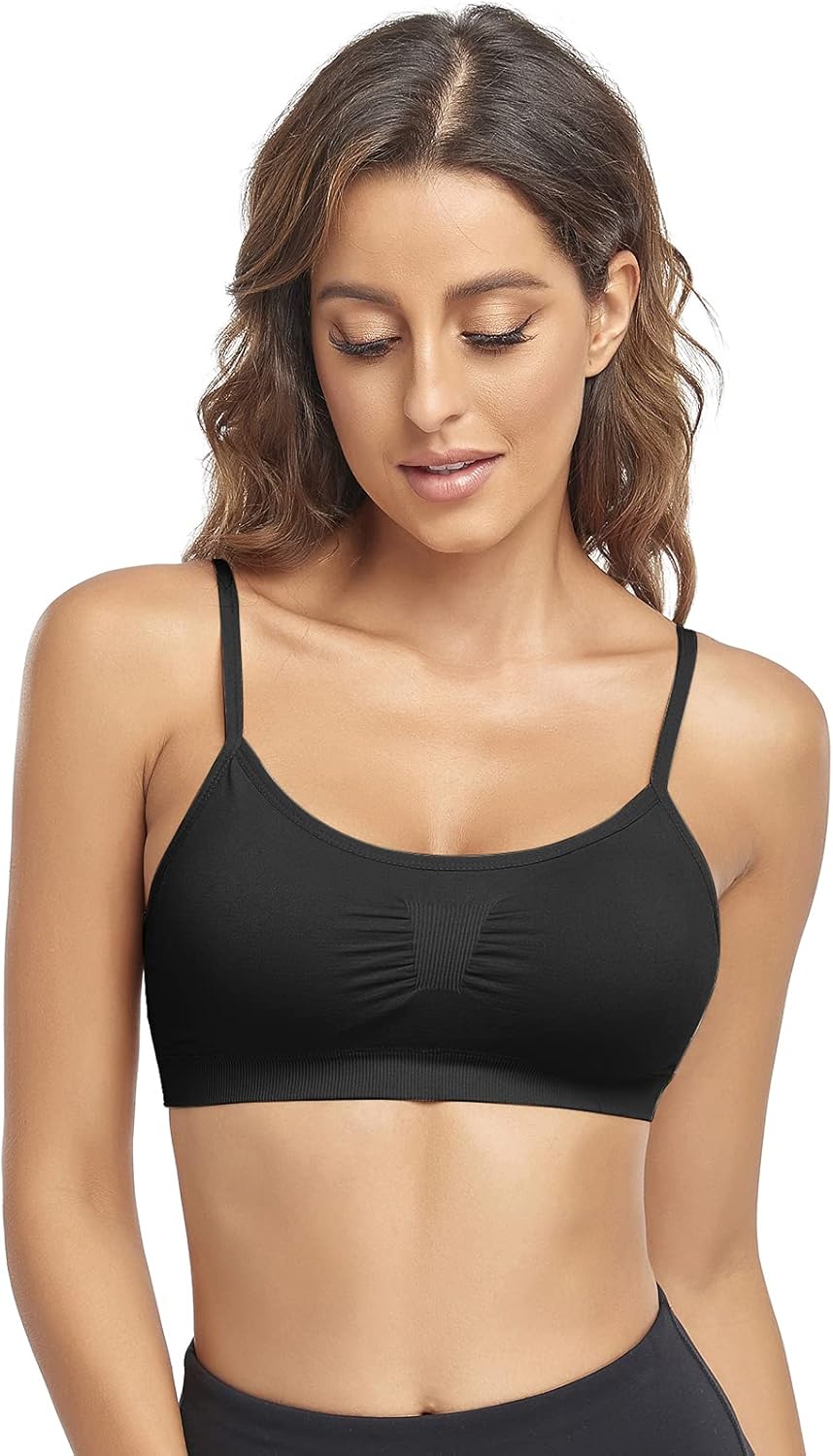 Litthing Bralettes Padded for Women Cami Strap Bra Seamless Sportsbra Wireless Comfort Yoga Lightly T-Shirt Tank Tops