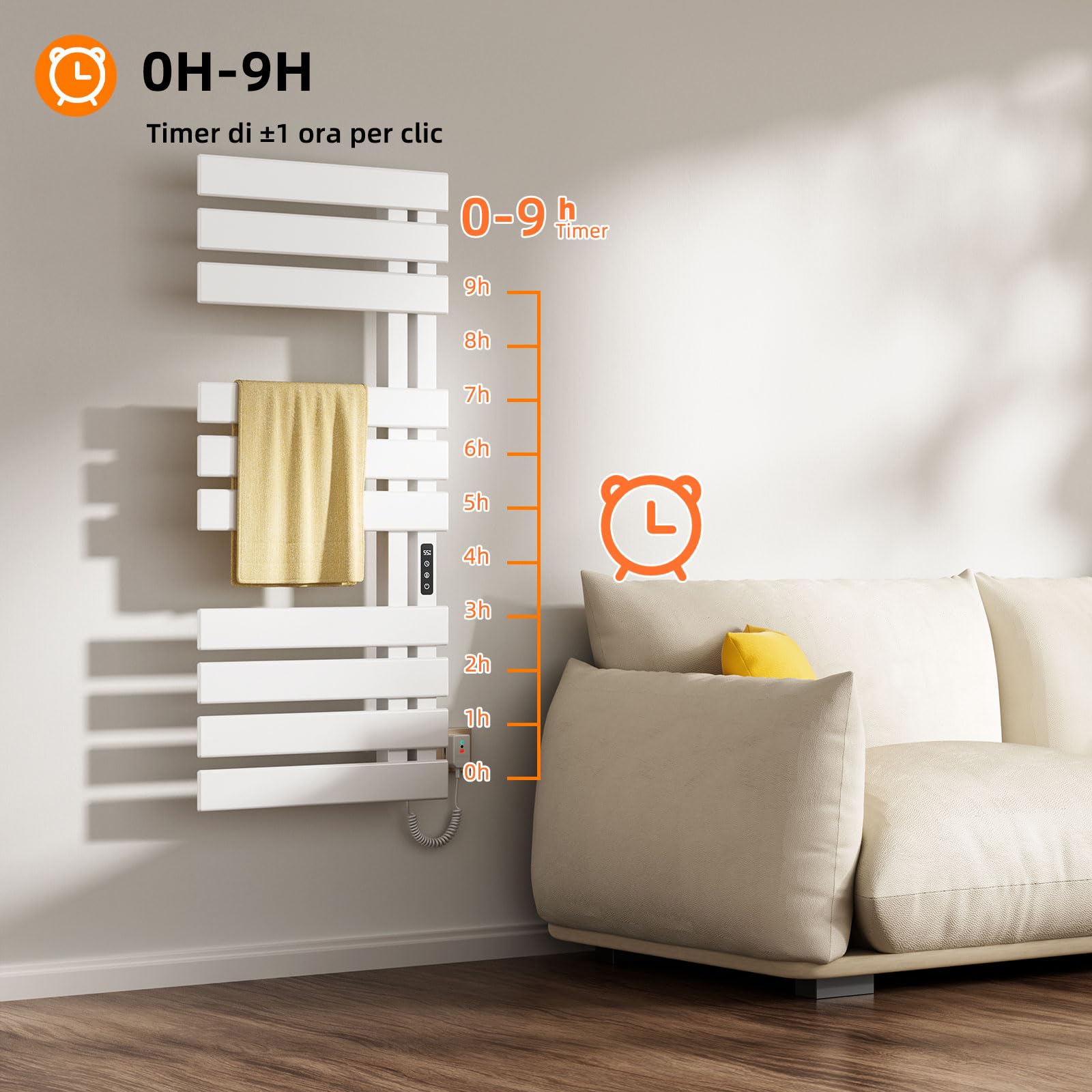 Scaldasalviette Elettrico, Termostato WiFi Smart Scaldasalviette, per Alexa e Google Home e APP, 500x1100 mm, Portasciugamani elettrico, Scaldasalviette Elettrico Bagno Basso Consumo-WIFI White Right