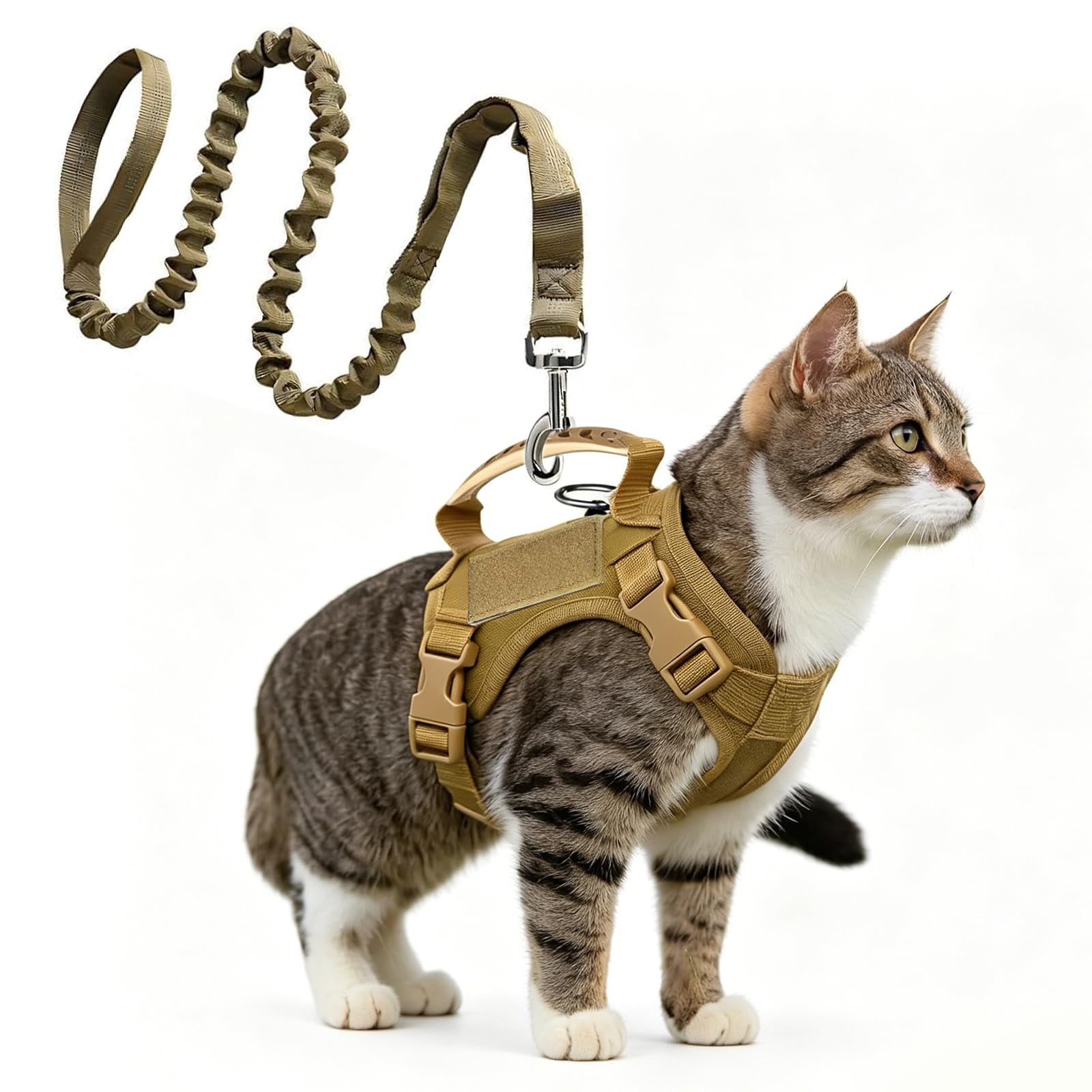 Cat Harness and Lead Set, Tactical cat harness Adjustable Escape Proof Cat Lead for Walking Cat Collars for Outdoor Walking Sports Training (Green)