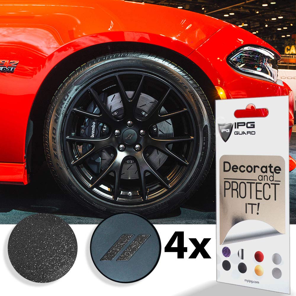 IPG Compatible for Dodge Charger Challenger Durango Wheel Center Cap Decal Sticker Wrap Kit Personalize Your Vehicle (Inner Logo, Black Glitter)