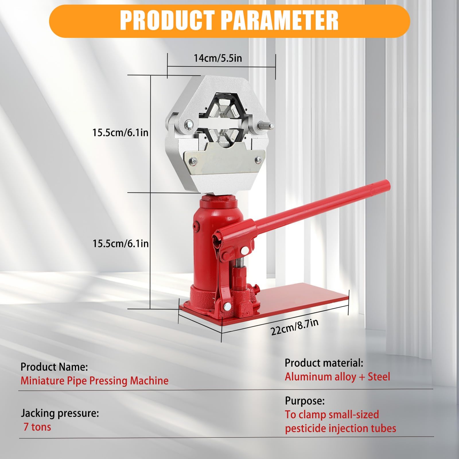 Zaciskarka hydrauliczna 7T, narzędzie do zaciskania węży z 4 matrycami, ręczna zaciskarka do węży do podnośników butelkowych, pras do węży rolniczych do oprysków, narzędzie do zaciskania węży o śred