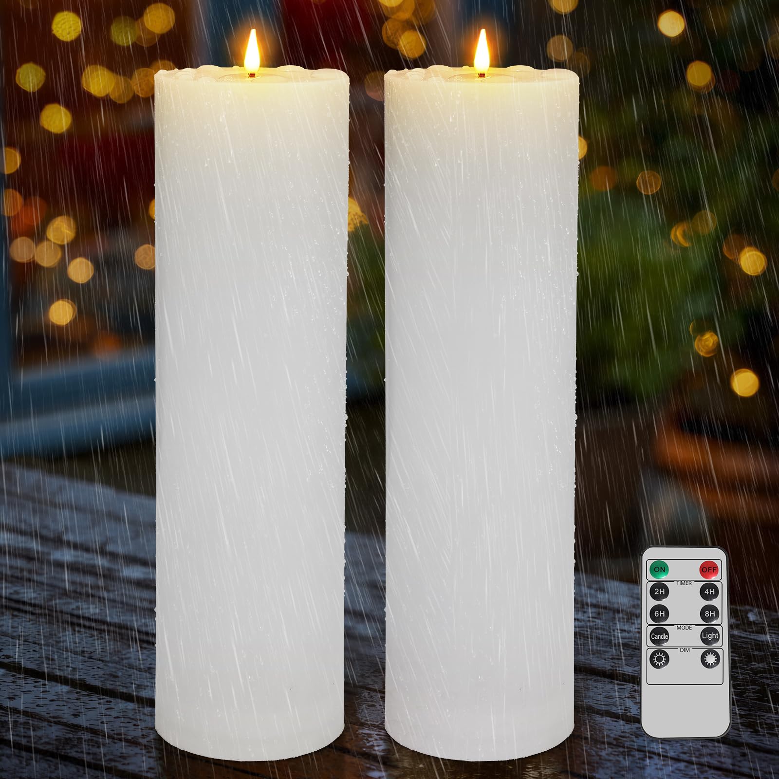 Kimjo 10CM x 35CM Flammenlose Große LED Kerzen Outdoor Wasserdicht 2 Stück - Weiß Echtwachs Led Kerzen mit Timerfunktion Fernbedienung - Led Kerzen Flackernde Flamme 500+ Stunden Batterie