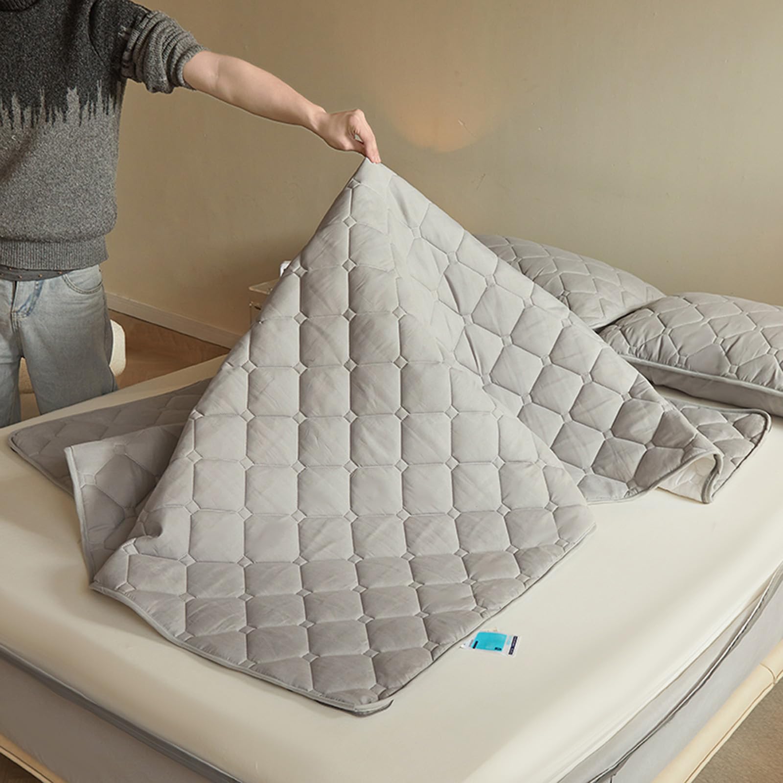 Coprimaterasso trapuntato con cerniera, completamente racchiuso, per letti singoli/matrimoniali/king size, personalizzabile, lavabile e rimovibile, rivestimento totale a 360°, lenzuolo con angoli