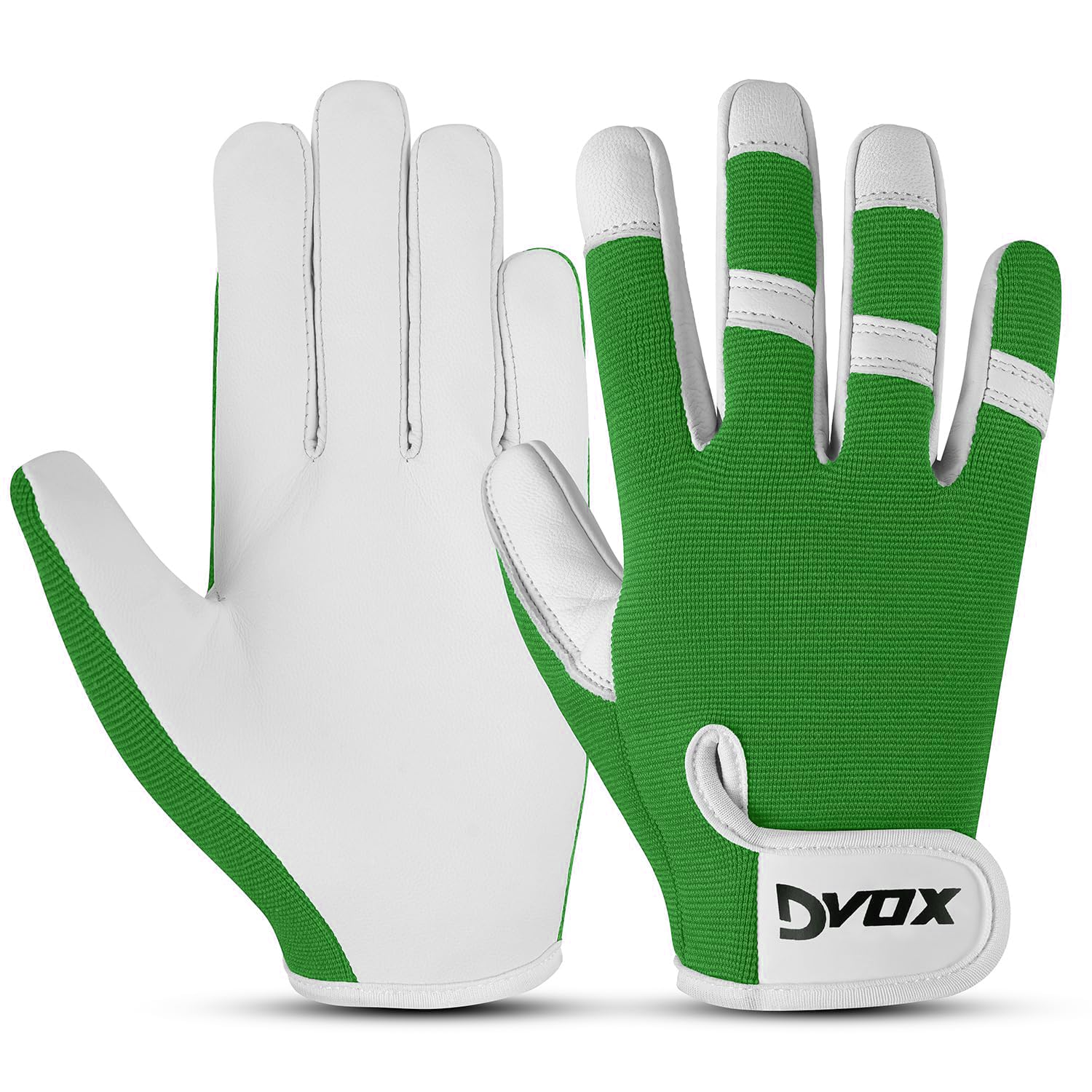 Dvox Leather Gardening Gloves, Heavy Duty Thorn Proof Rigger Garden Work Gloves Men and Women, Non-Slip Safety Working Multipurpose Gloves (Green, L)