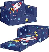 Delta Children Cozee 2-in-1 Kids Sofa & Lounger - Space Theme Foam Couch, Stain-Resistant Washable Cover, Side Pocket, 24x17x15"