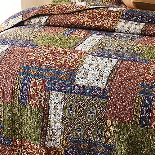 Visimisi Cotton Bedspread Quilt Sets Reversible Coverlet Sets Comforters Vintage Bohemian Patchwork Bedspread (Brown, Queen Size) #TOP3