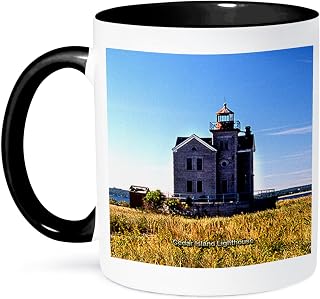 3dRose Cedar Island Lighthouse at Cedar Point County Park 11oz Two-Tone Black Mug