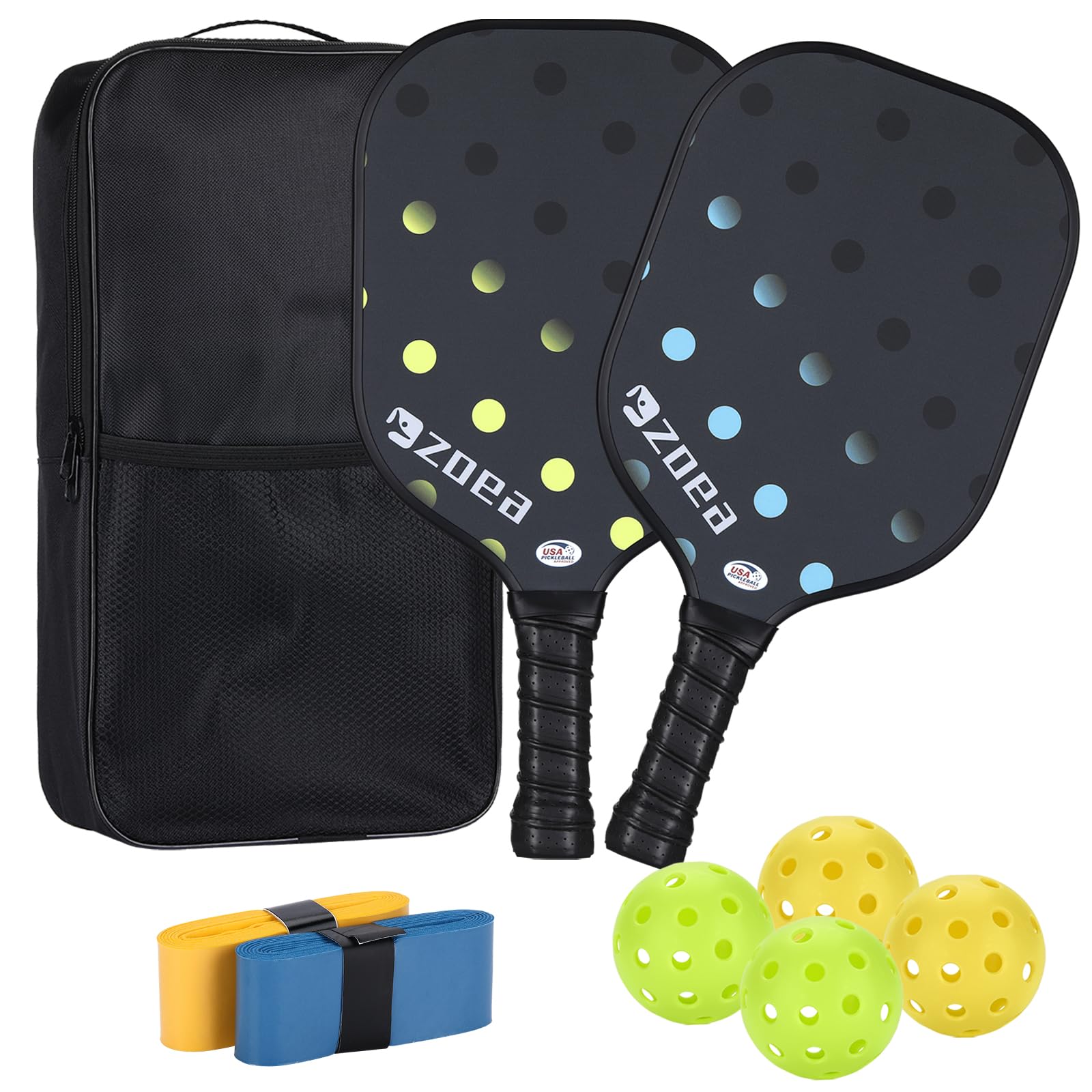 Set di 4 o 2 racchette da pickleball con palline e nastri di piombo, con superficie in fibra di vetro, per uomini, donne, adulti