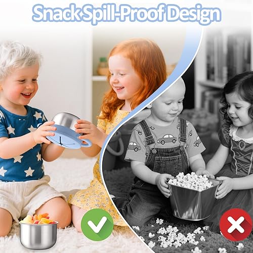 Miniatura 5 de BUSOHA Paquete de 2 vasos de acero inoxidable para niños pequeños, recipientes de aperitivos para bebés de 9 onzas a prueba de derrames con receptor