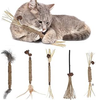 Yorgewd 5 PCS Silvervine Cat Toy, Cat Sticks Catnip Toys Kitten Teething Toys Natural Cat Dental Sticks for Indoor Cat Teeth Cleaning Kitten Teething and Stress Release
