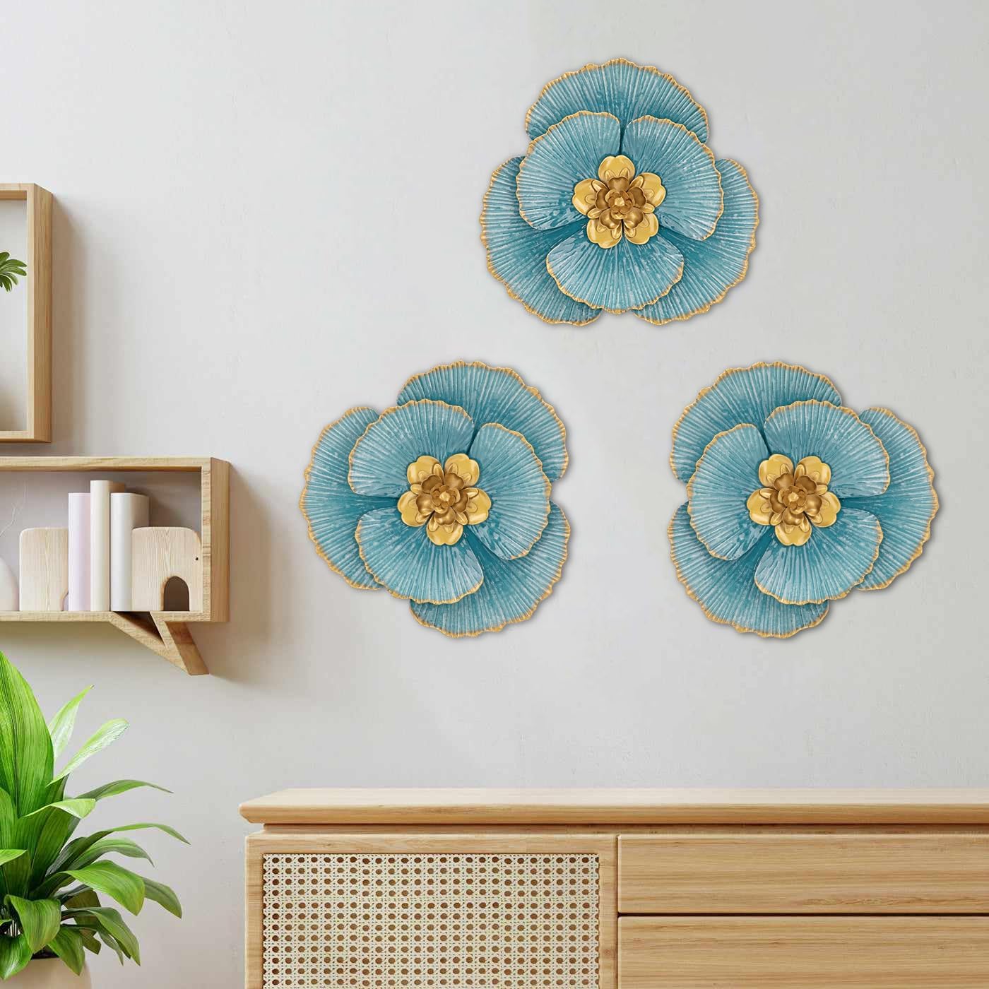 3 Pcs Metal Flower Wall Art Set 10 Inch Rustic Modern Floral Sculpture image 4
