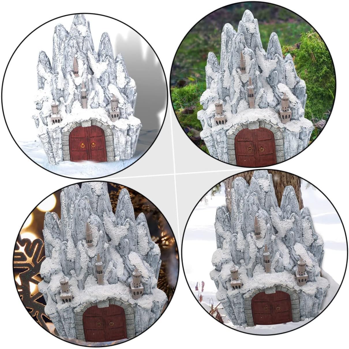 Luminous Resin Castle Tabletop Ornament for Winter Decor Festive Household Adornment for Home Garden Patio and Holiday Celebrations