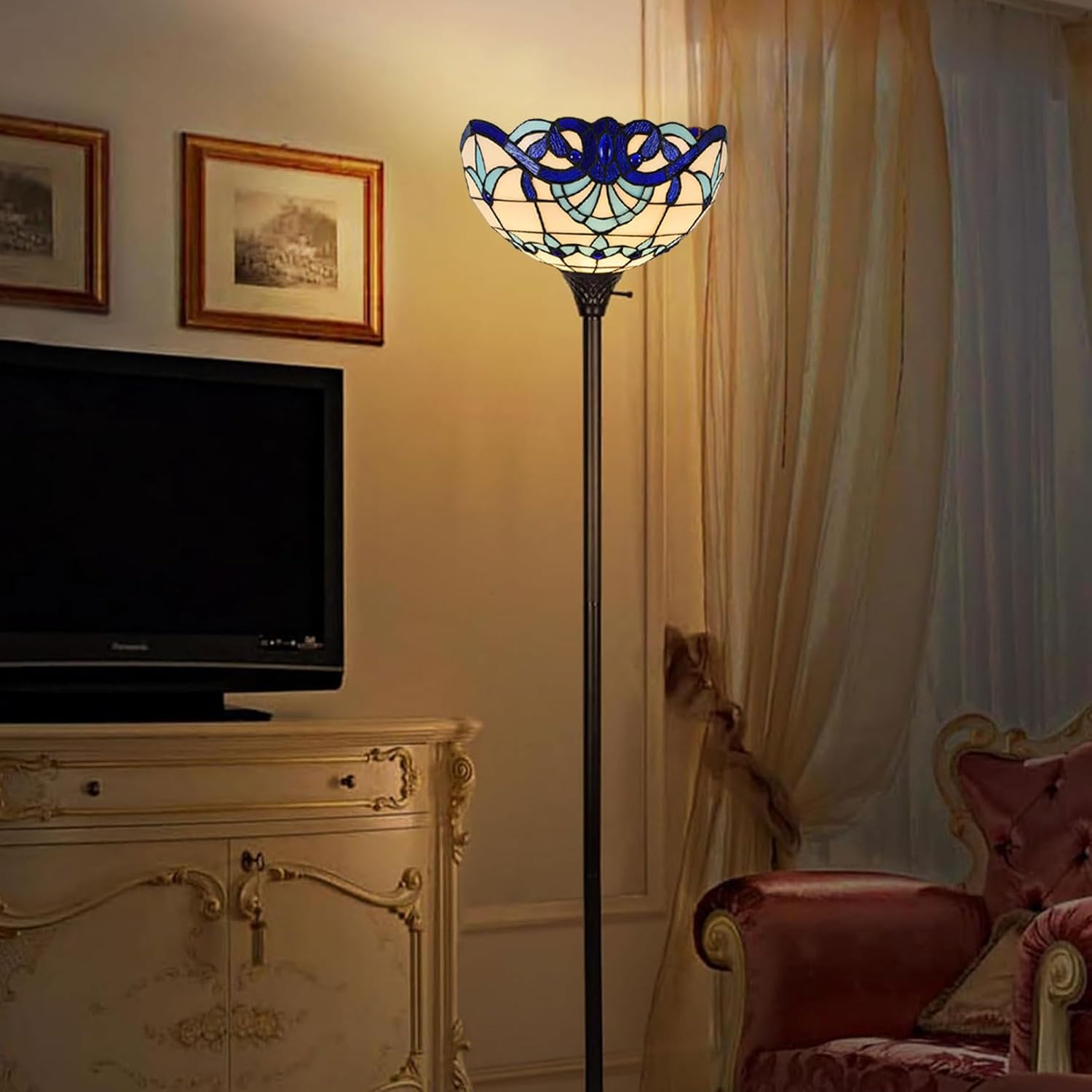 Tiffany Table Lamp Shade 12" Wide Baroque Style Stained Glass Lampshades for Table Desk Light Accent Lamp Arched Floor Lamp Torchiere Lamp Pendant Light,White