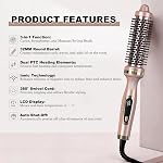 Brosse thermique, regard chaud des cheveux 1.5 brosse de curling inch double tension 3 en 1, Double PTC, Ionique,3Temperature Prêt, 60Min Arrêt automatique, double Vol100-240V, UL859 Certifié