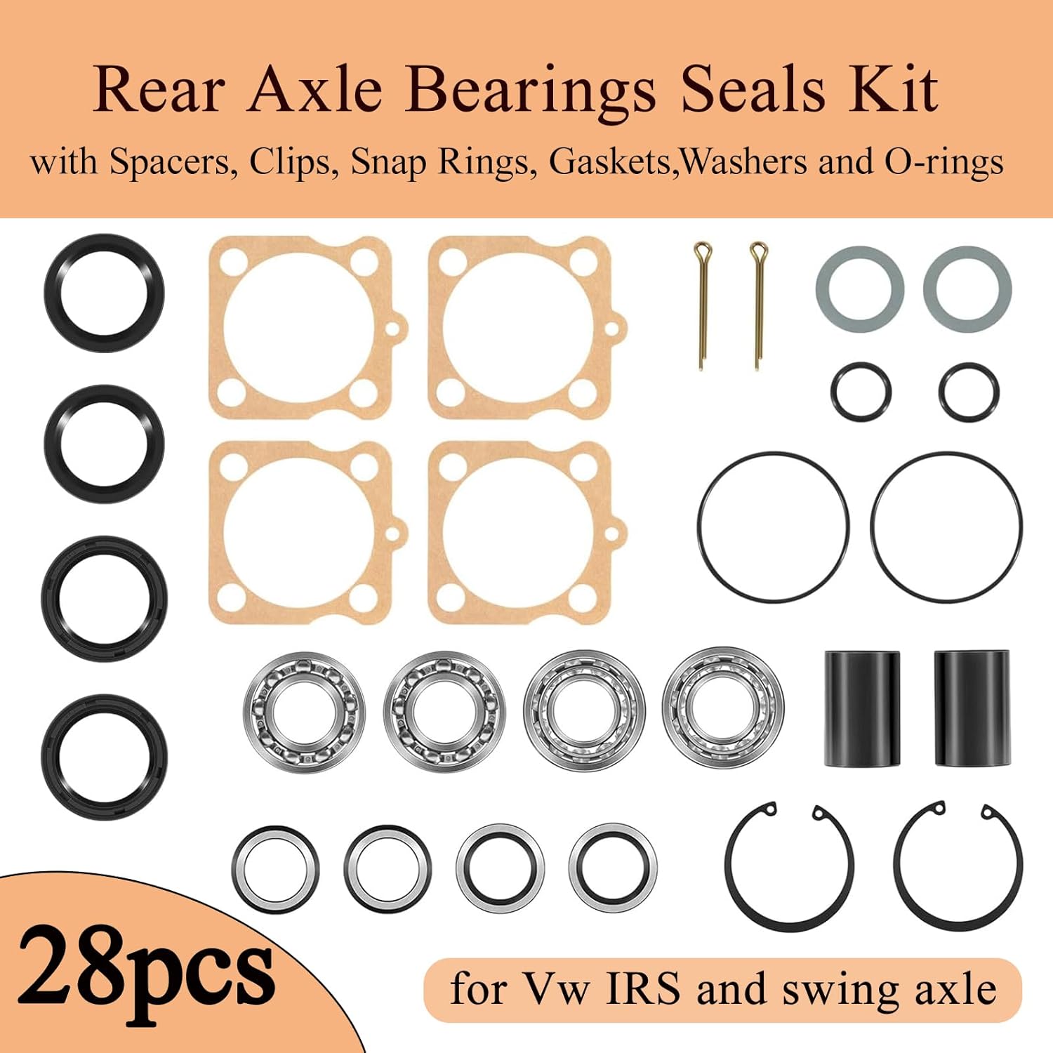Rear Axle Bearings Seals Kit for Vw Type 1 Bug Karmann GHIA, for Type 3 Squareback Fastback Notchback and Beetle 1968-1979
