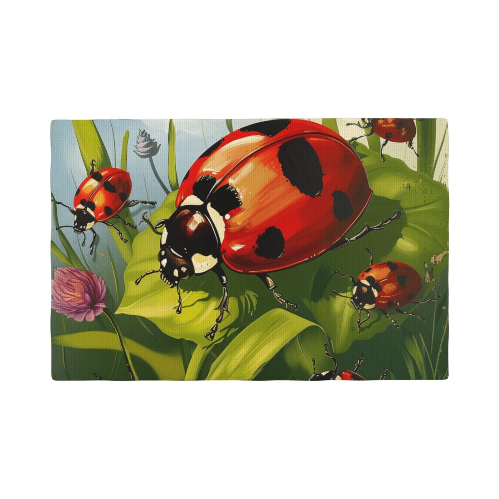 Ladybug Print Placemats Set, Heat Resistant Washable Placemat 12x18in Table Mats for Party Kitchen Dining Table Decoration Indoor Outdoor, Four Pieces