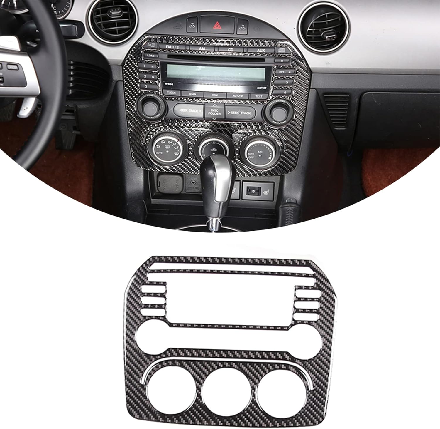 Soft Carbon Fiber 3D Sticker Central Control CD Multi-Function Button Panel Sticker,Seat Heating Switch Frame Sticker,for Mazda MX-5 NC RF Miata 2009-2014 (Black Carbon Fiber)