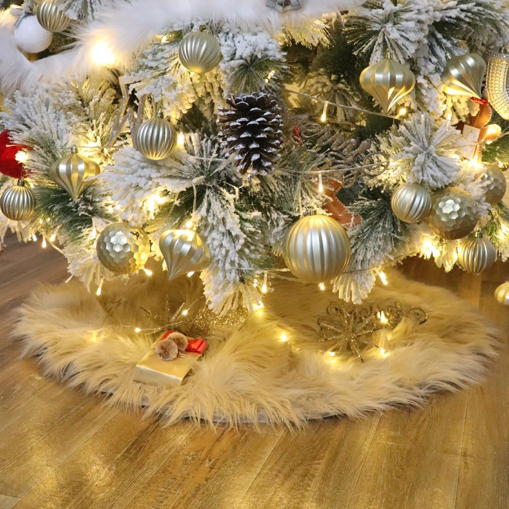 Woolous Faux Fur Tree Skirt 36 Inch - Plush Brown Mongolian Fur Christmas Tree Base Cover for Holiday, Xmas, New Year, & Party Home Décor