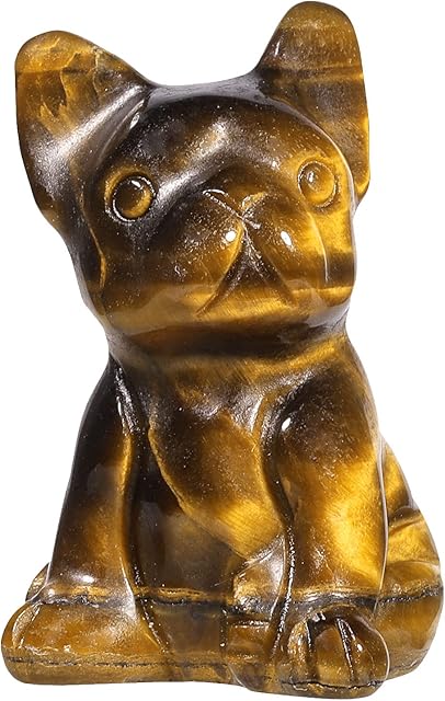 mookaitedecor Tiger's Eye Mini Crystal Stone Dog Figurine, Hand Carved Animal Puppy Statue Sculpture Decoration for Home Office Lucky Fortune Gift, Height 1.1-1.38"