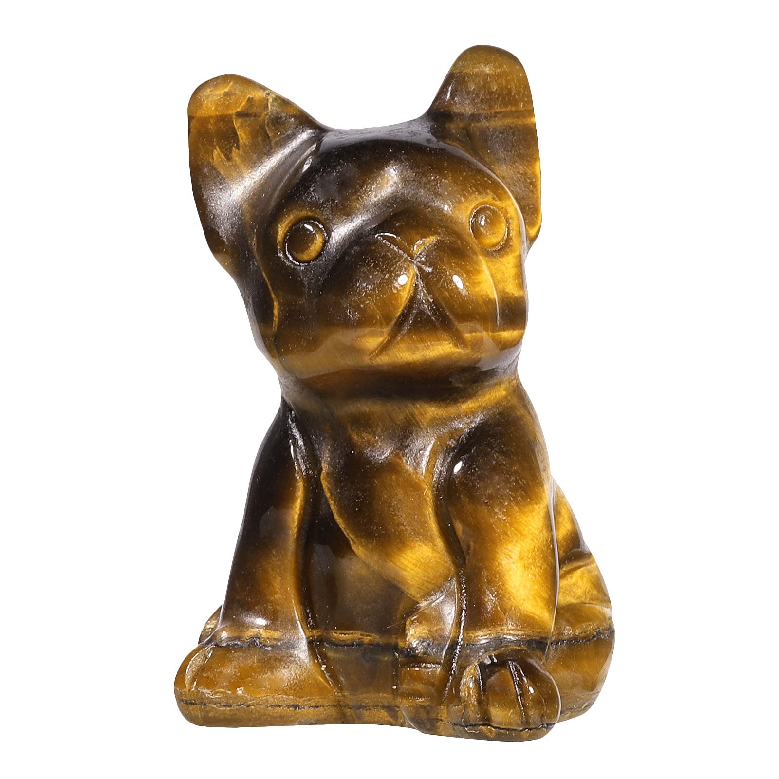 mookaitedecor Tiger's Eye Mini Crystal Stone Dog Figurine, Hand Carved Animal Puppy Statue Sculpture Decoration for Home Office Lucky Fortune Gift, Height 1.1-1.38"