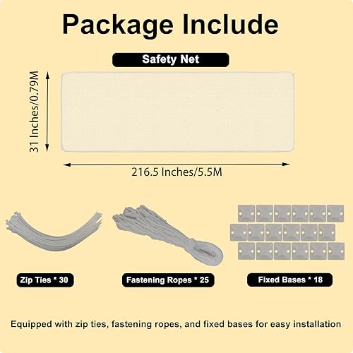 Miniatura 3 de Red de seguridad para balcón para niños, 18 pies x 2.66 pies de grosor, red de balcón para mascotas, red de barandilla para mascotas, para balcón,