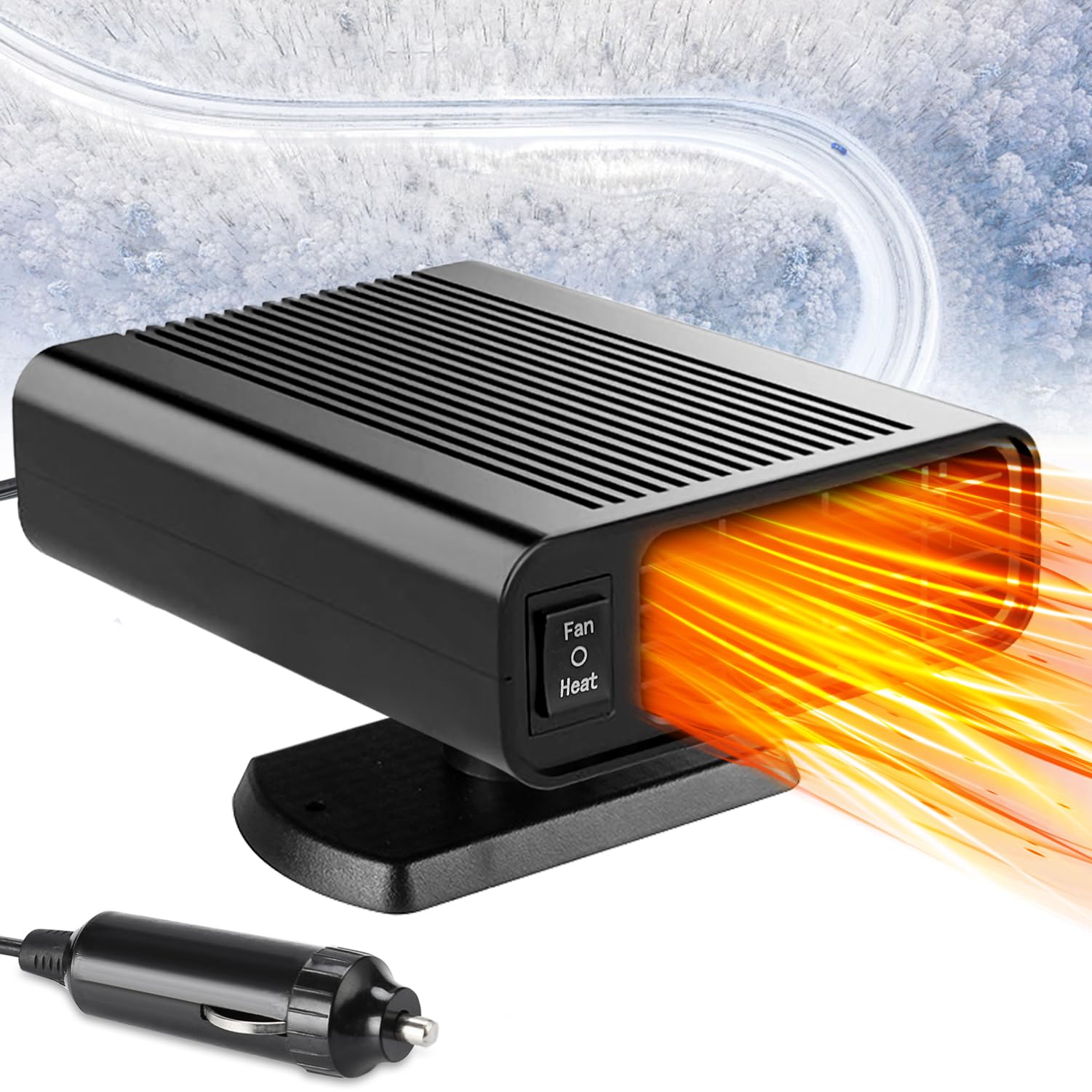 Showvigor chauffage voiture, 150W chauffage portable, 2 en 1 chauffage rapide dégivrage du pare-brise et ventilateur de refroidissement, 12Volt chauffage voiture portable anti-buée, branchement allume