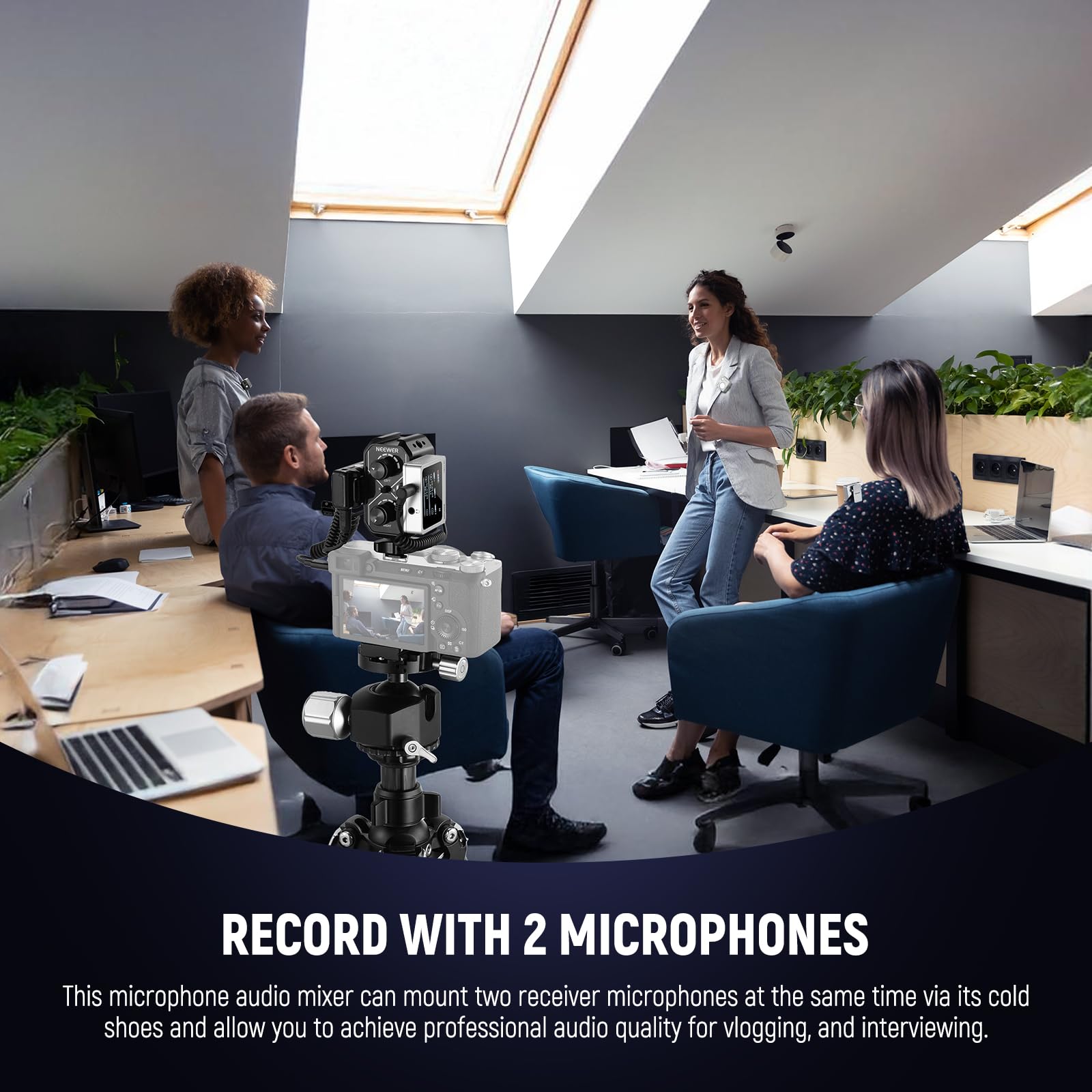 Neewer MM01 Dwukanałowy adapter miksera audio z kablem TRS 3,5 mm, przełącznikiem stereo/mono, uchwyty na zimną stopkę do aparatu DSLR, smartfonów, mikrofonów zasilanych bateriami do nagrywania wideo