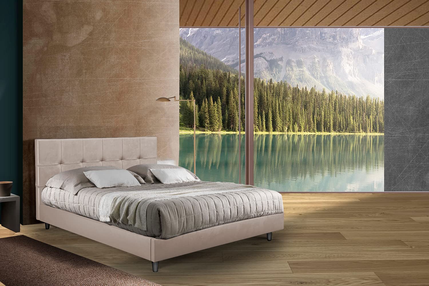 BiBi Relax Letto Matrimoniale Imbottito in Ecopelle | Testiera Imbottita, Telaio Ideale per Tutti i materassi 160 x 190 cm: Memory Foam, Poliuretano, Lattice o a Molle. 100% Made in Italy