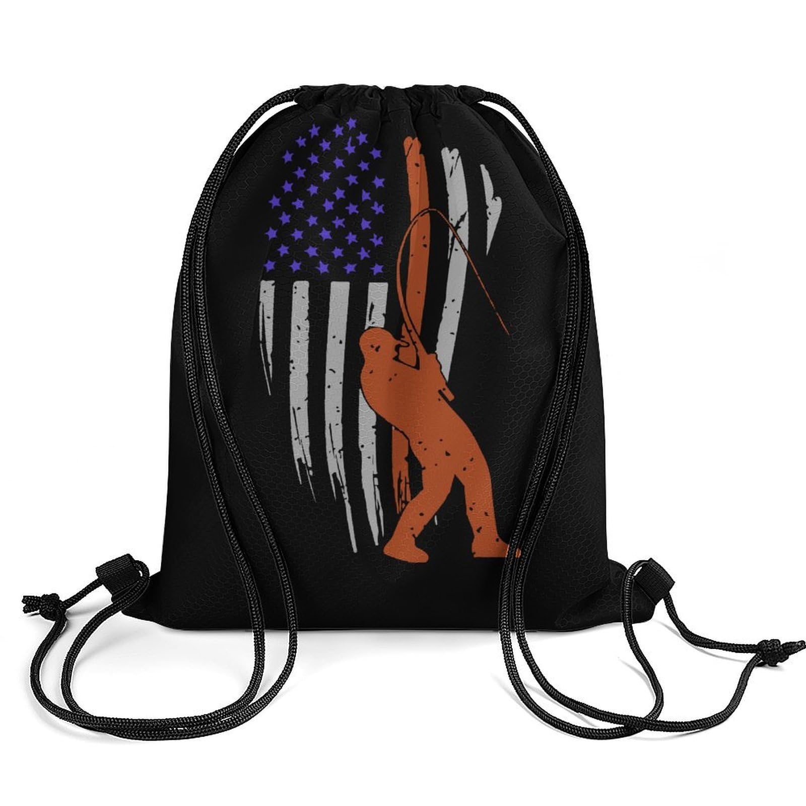 American Fishing Flag Drawstring Backpack Durable Sport Gym Bags Daypack for Men Women 35 * 42cm