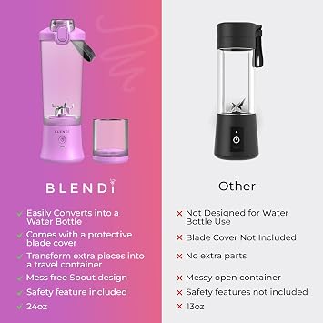 BLENDi X - Large 24 oz BPA-Free USB Rechargeable Personal Travel Blender w/Stainless Steel - Ideal for Protein Shakes, Smoothies, and Mixed Drinks (Purple, 24oz)