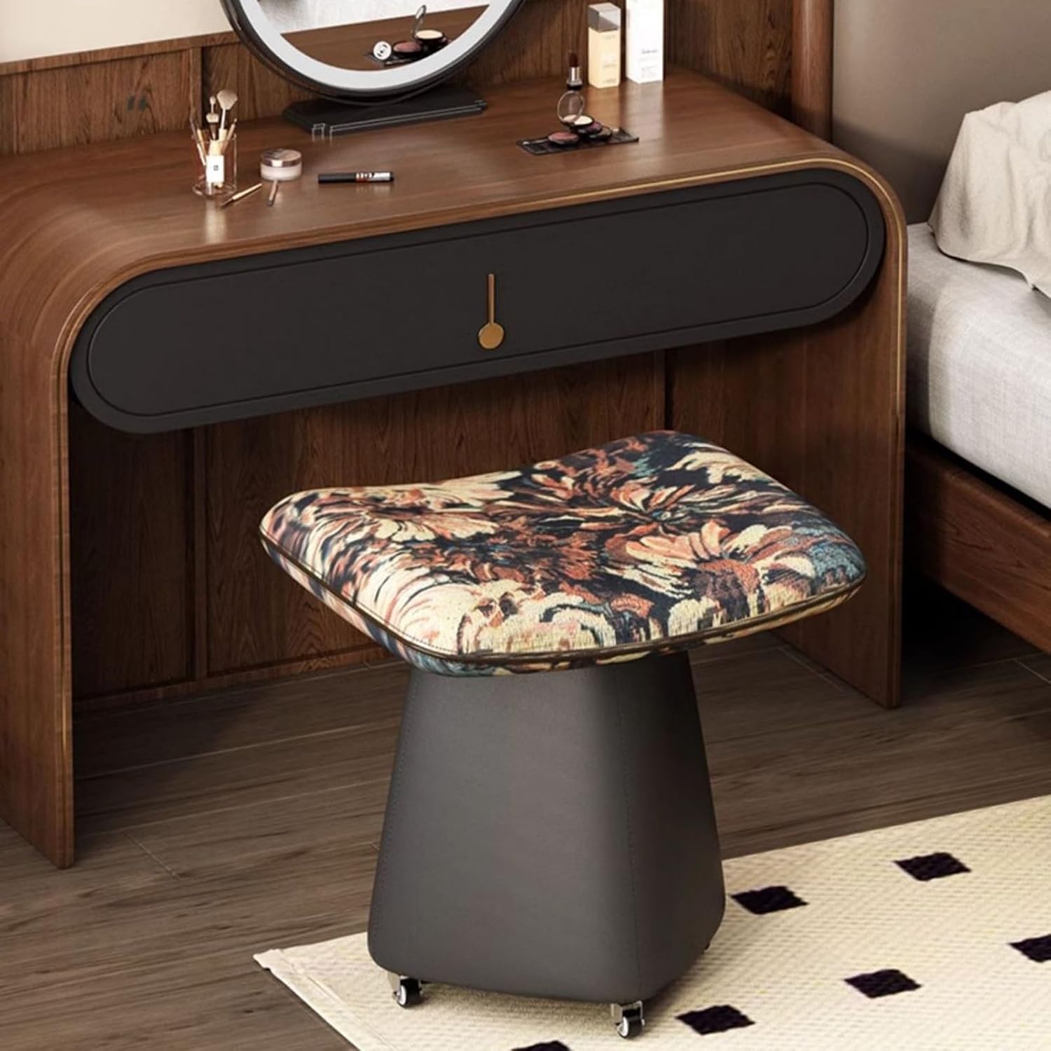 Ergonomic Adjustable Under-Desk Footstool, Low-Profile Square Makeup Stool with Casters, Suitable for Offices, Living Rooms and Dressing Rooms(Style 1)