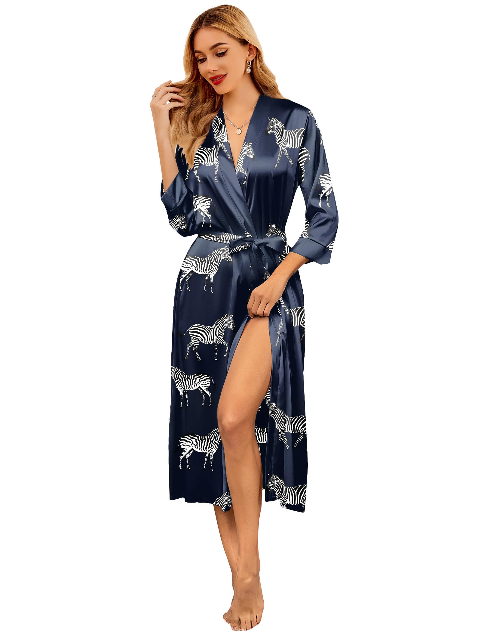 Ekouaer Silk Robes for Women Long Satin Bride Bridesmaid Robe with Pockets